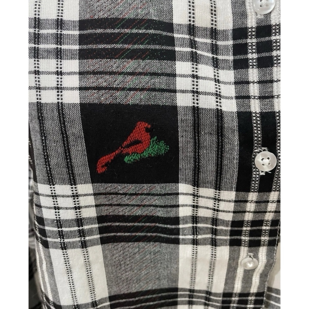 Collections Etc Button Up Plaid Shirt Women's XXL Red Embroidered Birds Holidays - Picture 4 of 7